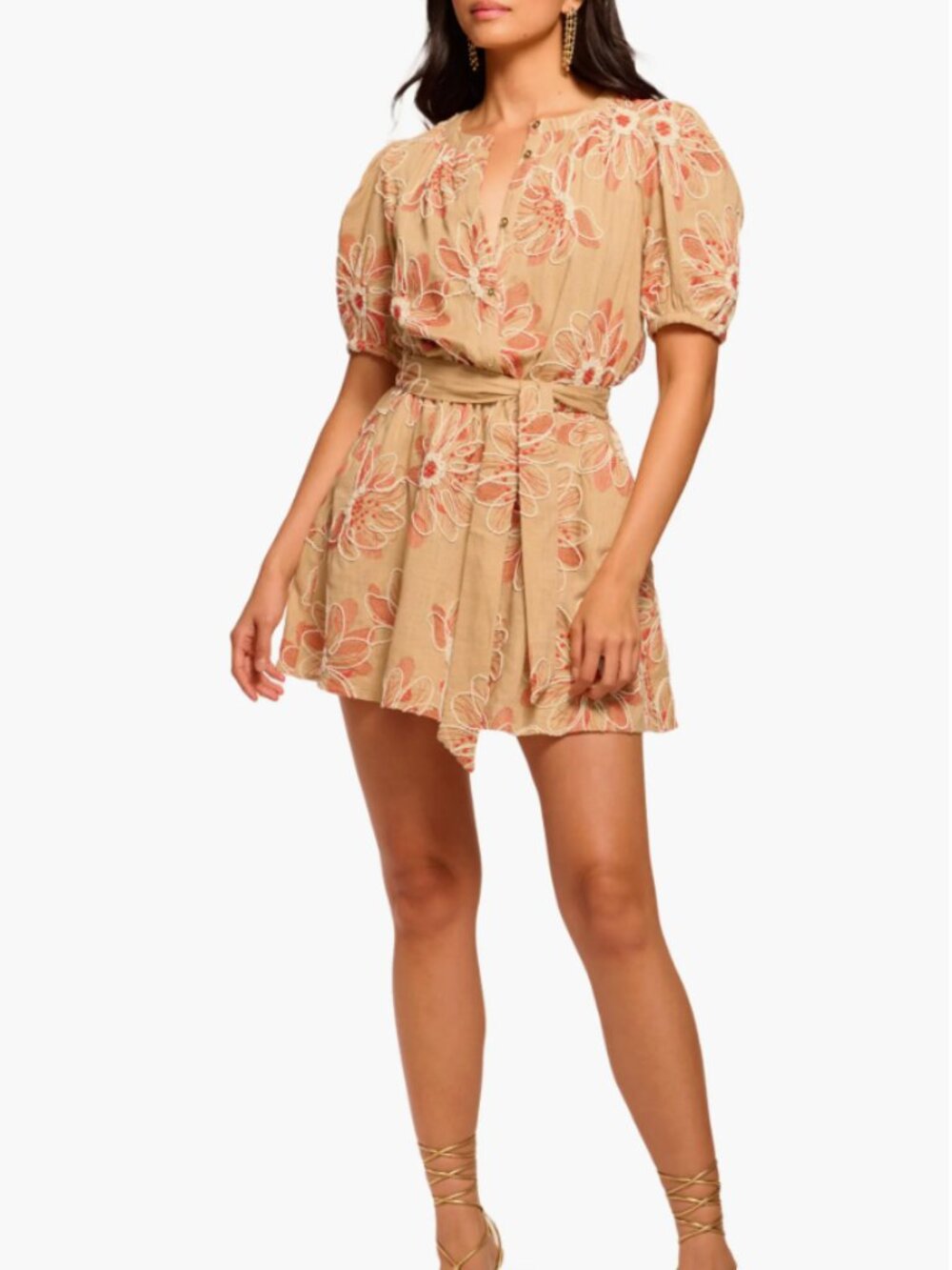 Ramy Brook NWOT - Selby Belted Floral Embroidered Puff Sleeve Mini Dress XS
